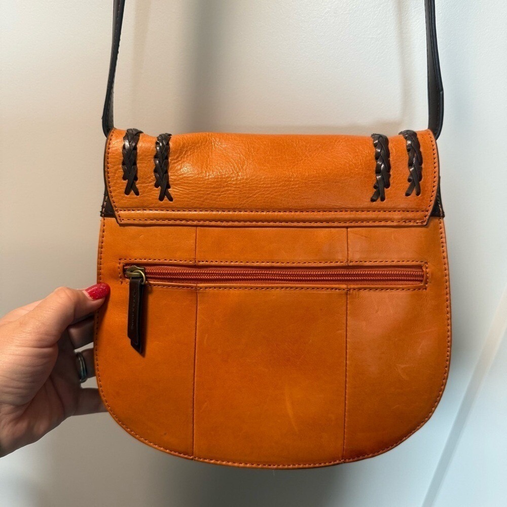 Tignanello Orange Leather Flap Front Saddle Bag Crossbody Accordion Style‎ Purse - Picture 5 of 12